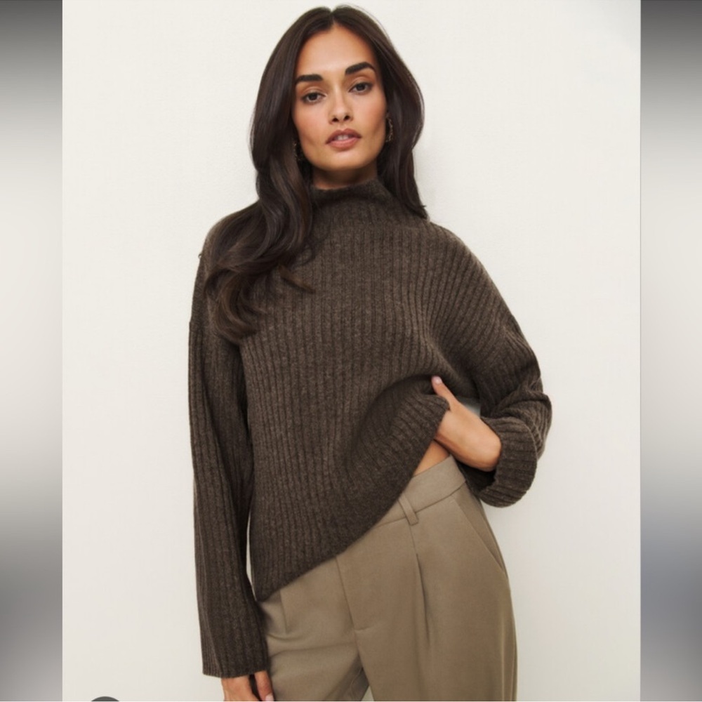 Reformation Brown Ribbed Turtleneck Sweater